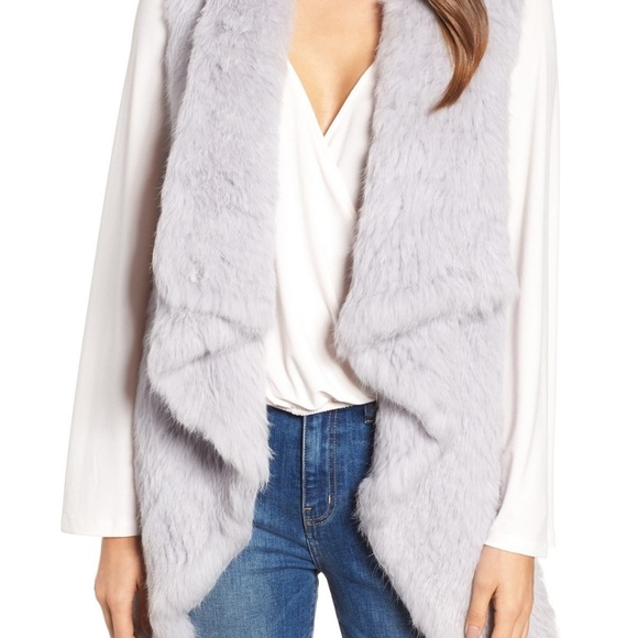 LOVE TOKEN Long Drape Front Genuine Rabbit Fur Vest XS Lavender Light Purple NWT - Picture 3 of 8